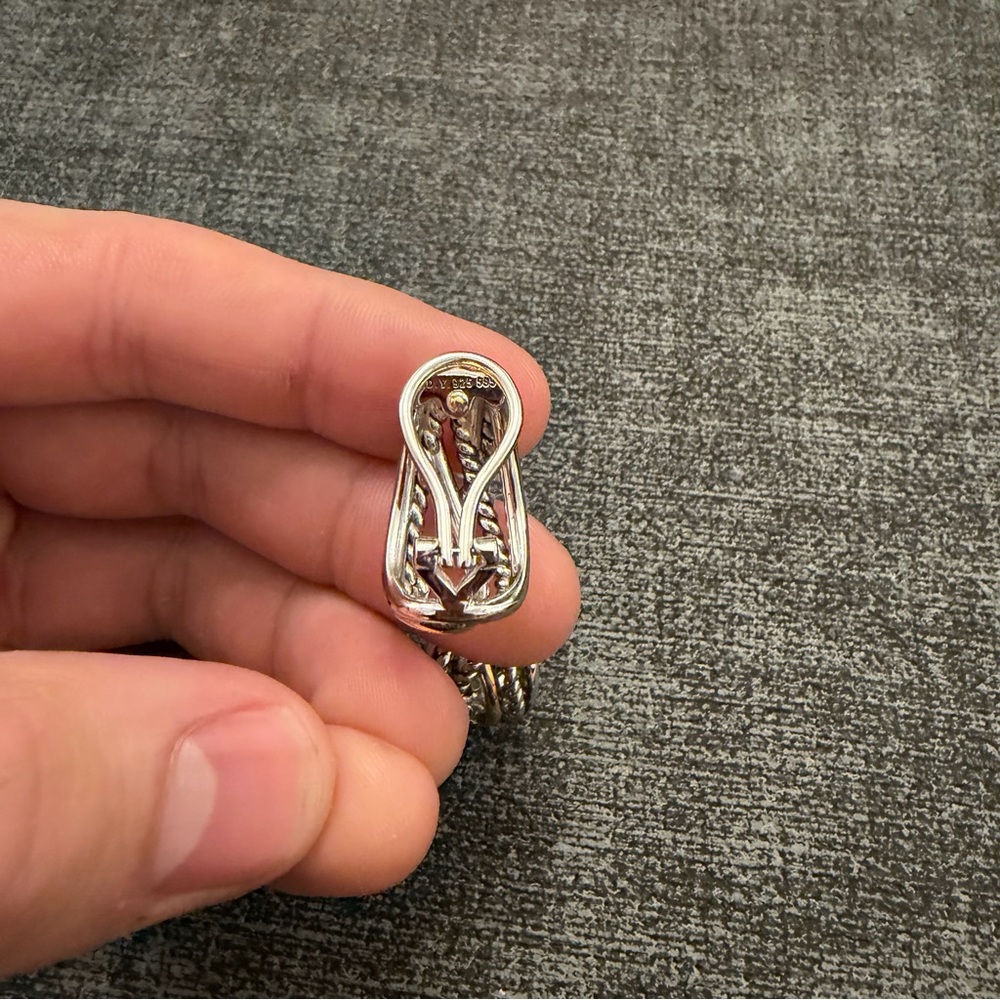 David Yurman 925 Silver 585 14k Yellow Gold Crossover Cable Womens Earrings - Picture 3 of 4